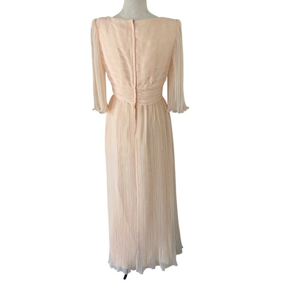 Miss Elliette Vintage Womens Dress Size Small Peach Pleated Chiffon Maxi - Picture 3 of 11